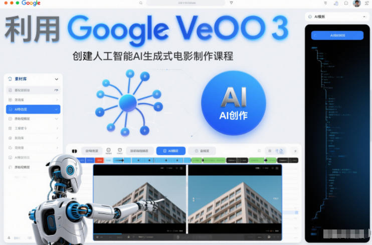 利l用Google Veo 3创建人工智能AI生成式电影制作课程，使用人工智能的力量创建令人惊叹的视频-卓别林资源社