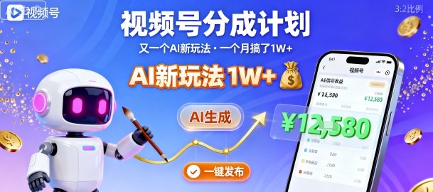 视频号分成计划：又一个AI新玩法，一个月搞了1W+，纯AI生成，一键发布即可-卓别林资源社