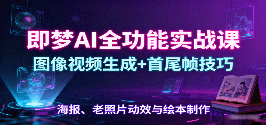 即梦AI全功能实战课：图像视频生成+首尾帧技巧，海报、老照片动效与绘本制作-卓别林资源社