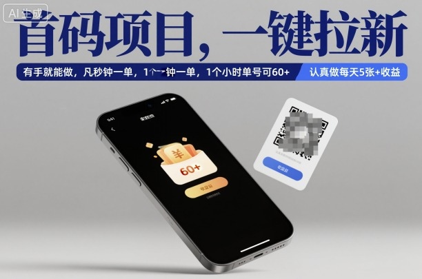 首码项目，一键拉新，有手就能做，几秒钟一单，1个小时单号可60+，认真做每天5张+收益【揭秘】-卓别林资源社