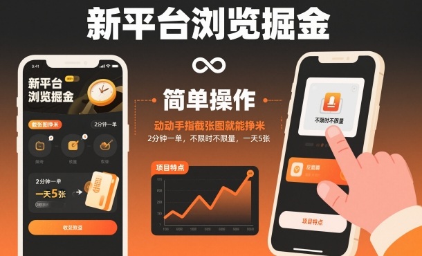 新平台浏览掘金,动动手指截张图就能挣米,2分钟一单,不限时不限量,一天5张【揭秘】-卓别林资源社