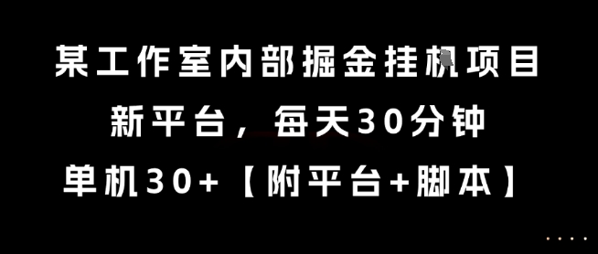 某工作室内部掘金挂G项目，新平台，每天30分钟，单机30+【揭秘】-卓别林资源社