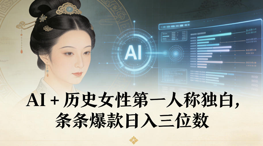 AI+历史女性第一人称独白，条条爆款日入三位数-卓别林资源社