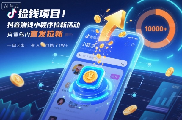 捡钱项目!抖音賺钱小程序拉新活动,抖音端内宣发拉新,一单3米,有人半个月搞了1W+-卓别林资源社