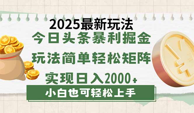 今日头条2025最新玩法，思路简单，复制粘贴，轻松实现矩阵日入2000+-卓别林资源社