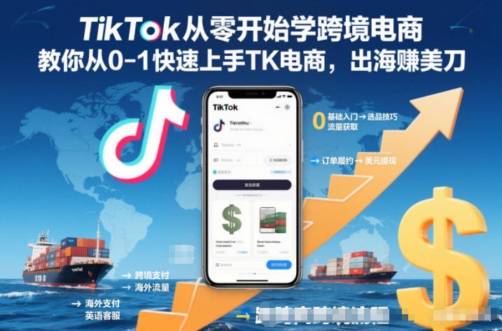 TikTok从零开始学跨境电商,教你从0-1快速上手TK电商,出海賺美刀-卓别林资源社
