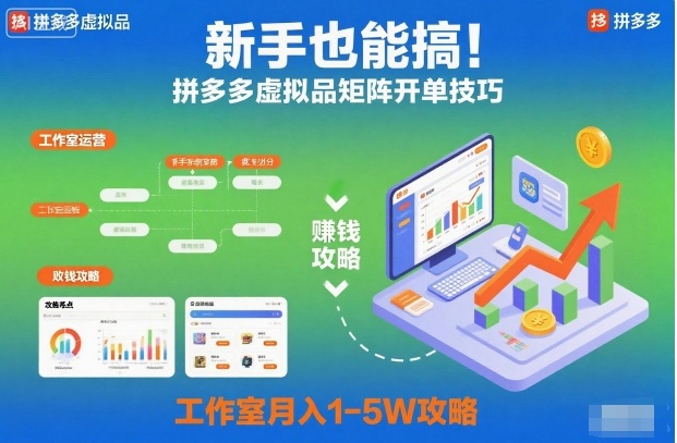 新手也能搞!拼多多虚拟品矩阵开单技巧,工作室月入1-5W攻略【揭秘】-卓别林资源社