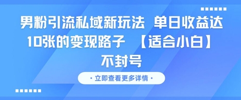 男粉引流私域新玩法，单日收益达10张的变现路子 【适合小白】不封号-卓别林资源社