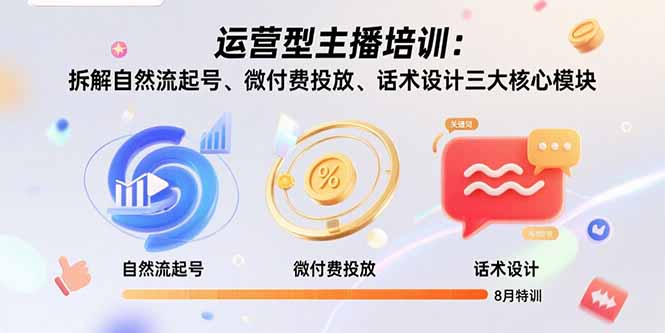 运营型主播培训：拆解自然流起号、微付费投放、话术设计三大核心模块-8月-卓别林资源社