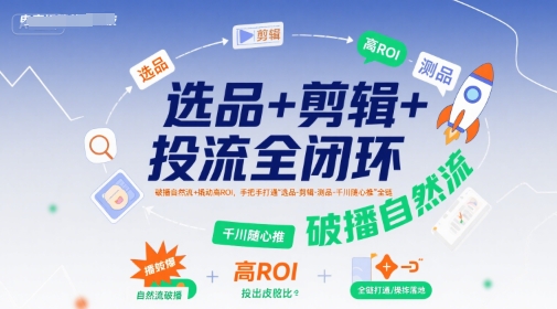 选品+剪辑+投流全闭环，破播自然流+撬动高ROI，手把手打通“选品-剪辑-测品-千川随心推”全链-卓别林资源社