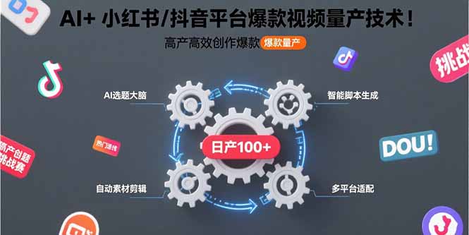 AI+小红书/抖音平台爆款视频量产技术：高产高效创作爆款视频！-卓别林资源社
