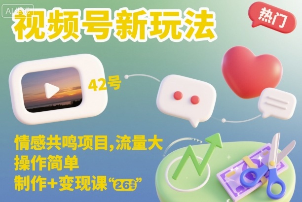 视频号新玩法，情感共鸣项目，流量大，操作简单，制作+变现课-卓别林资源社