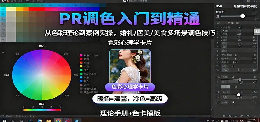 PR调色入门到精通:从色彩理论到案例实操,婚礼/医美/美食多场景调色技巧-卓别林资源社