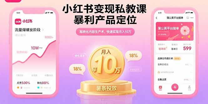 小红书变现私教课，暴利产品定位，高转化内容生产术，快速实现月入10万-卓别林资源社