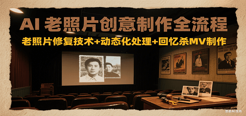 AI老照片创意制作全流程：老照片修复技术+动态化处理+回忆杀MV制作-卓别林资源社