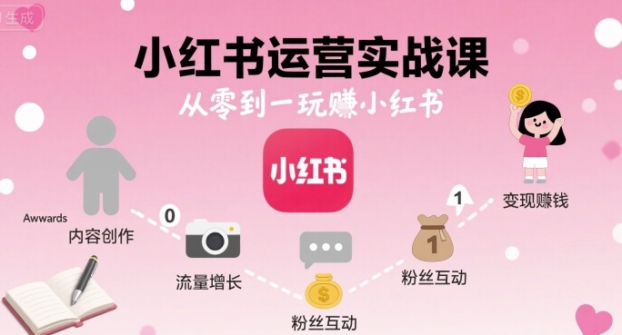 小红书运营实战课，从零到一玩賺小红书-卓别林资源社