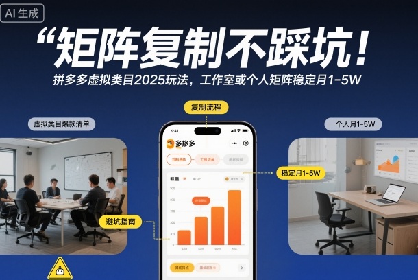 矩阵复制不踩坑！拼多多虚拟类目2025玩法，工作室或者个人矩阵稳定月1-5W【揭秘】-卓别林资源社