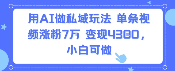 用AI做私域玩法，单条视频涨粉7W变现4.3k，小白可做-卓别林资源社