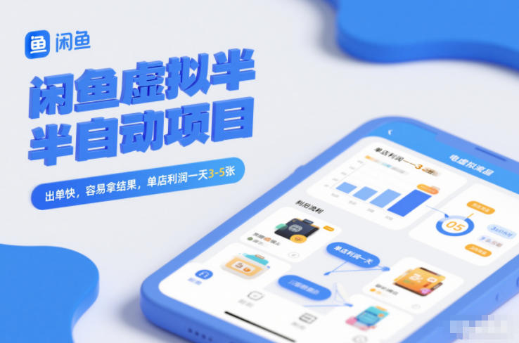 闲鱼虚拟半自动项目，出单快，容易拿结果，单店利润一天3-5张-卓别林资源社