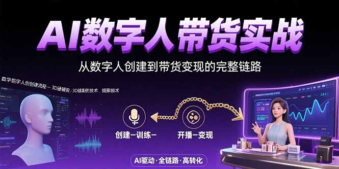 AI数字人+带货实战：从数字人创建到带货变现的完整链路-卓别林资源社