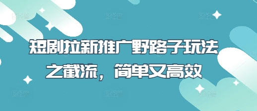 短剧拉新推广野路子玩法之截流，简单又高效-卓别林资源社