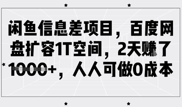 闲鱼信息差项目，百度网盘扩容1T空间，2天收益1k+，人人可做0成本-卓别林资源社