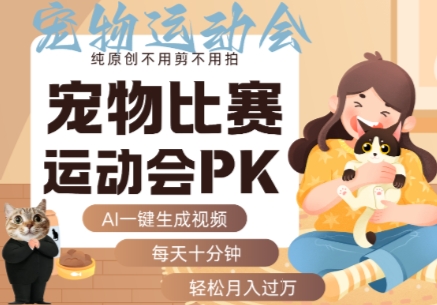 AI一键生成宠物比赛运动会PK视频，纯原创不用剪不用拍，每天十分钟，轻松月入过1W+-卓别林资源社