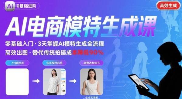 AI模特进阶课程，0基础高效生成逼真电商模特图-卓别林资源社