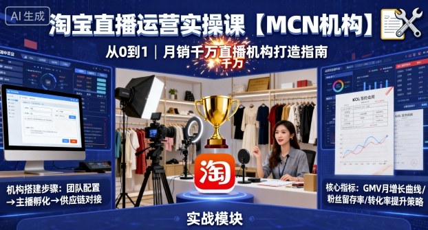淘宝直播运营实操课【MCN机构】，从0到1做一家月销千W的直播机构-卓别林资源社