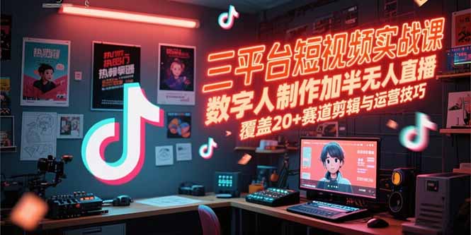 三平台短视频实战课，数字人制作加半无人直播，覆盖20+赛道剪辑与运营技巧-卓别林资源社