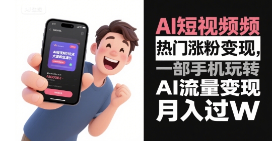 AI短视频热门涨粉变现，一部手机玩转AI流量变现，月入过W-卓别林资源社