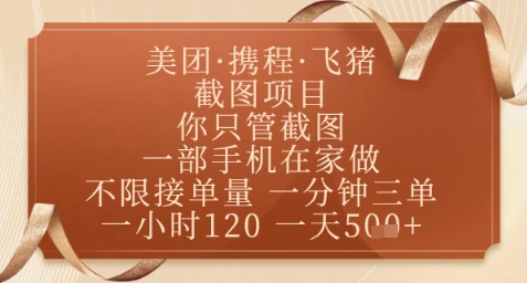飞猪美团截图项目，你只管截图，一部手机在家做，正规平台无套路，一天5张+【揭秘】-卓别林资源社