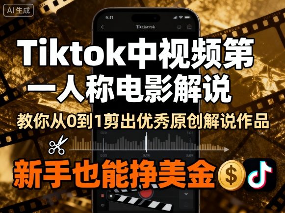Tiktok中视频第一人称电影解说，教你从0到1剪出一个优秀的原创解说作品，新手也能挣美金-卓别林资源社