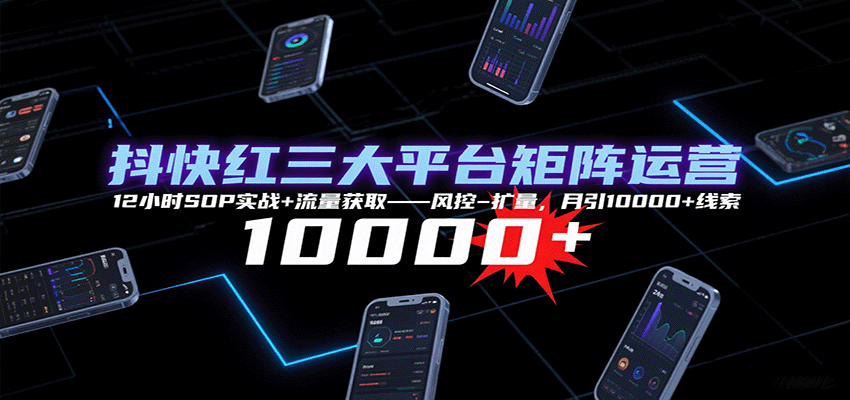 抖快红三大平台矩阵运营，12小时SOP实战+流量获取-风控-扩量，月引10000+线索-卓别林资源社