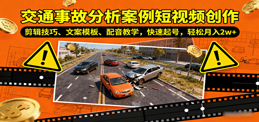 交通事故分析案例短视频创作，剪辑技巧、文案模板、配音教学，快速起号，轻松月入2w+-卓别林资源社