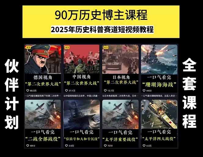 图片[1]-历史短视频赛道变现课，百集素材库应用，文案剪辑技巧，账号运营全案-卓别林资源社