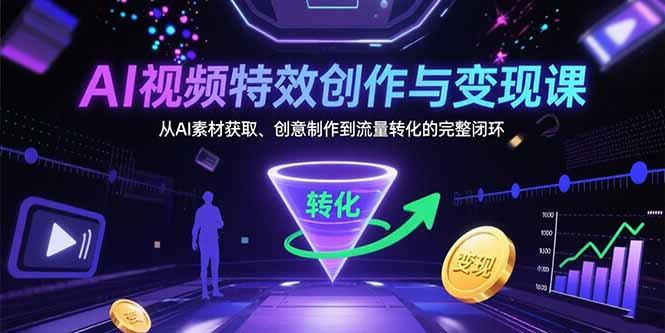 AI视频特效创作与变现课：从AI素材获取、创意制作到流量转化的完整闭环-卓别林资源社