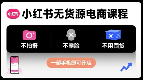 小红书无货源电商课程，不拍摄不露脸不用囤货，一部手机即可开店-卓别林资源社