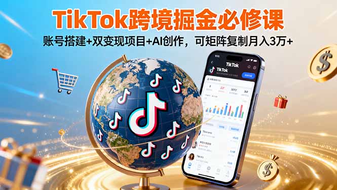 TikTo跨境掘金必修课，账号搭建+双变现项目+AI创作，可矩阵复制月入3万+-卓别林资源社