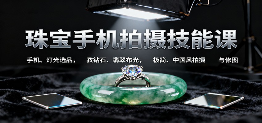 珠宝手机拍摄技能课:手机、 灯光选品,教钻石、翡翠布光,极简、中国风拍摄与修图-卓别林资源社