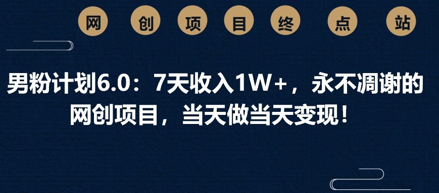 男粉计划6.0：7天收入1W+，永不凋谢的网创项目，当天做当天变现！-卓别林资源社