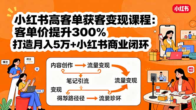 小红书高客单获客变现课程：客单价提升300%，打造月入10万+小红书商业闭环-卓别林资源社