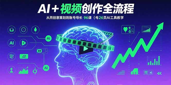 AI+短视频创作全流程：从创意策划到账号增长，96节课(含26项AI工具教学-卓别林资源社
