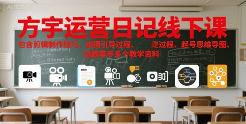 方宇运营日记线下课，包含剪辑制作技巧、拍摄引导过程、起号思维导图、选题等多个教学资料-卓别林资源社