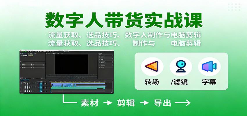 数字人变现实战课：流量获取、选品技巧、数字人制作与电脑剪辑-卓别林资源社