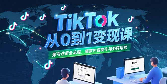 TikTok从0到1变现课，账号注册全流程，爆款内容制作与矩阵运营-卓别林资源社