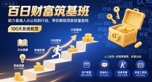 百日财富筑基班，助力普通人从认知到行动，带你解锁顶级财富密码-卓别林资源社