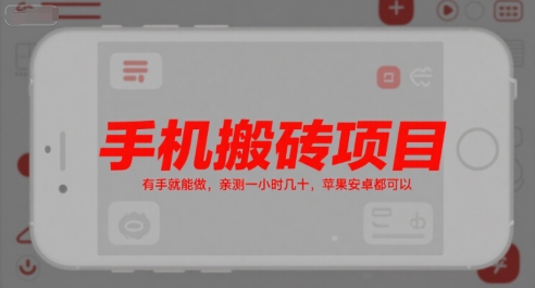 手机搬砖项目，有手就能做，亲测一小时几十，苹果安卓都可以-卓别林资源社