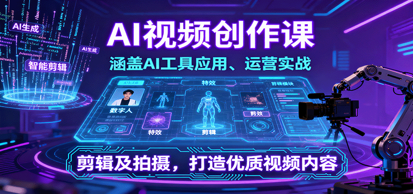 AI视频创作课，涵盖AI工具应用、运营实战、剪辑及拍摄，打造优质视频内容-卓别林资源社