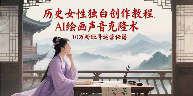历史女性独白创作教程，AI绘画声音克隆术，10万粉账号运营秘籍-卓别林资源社